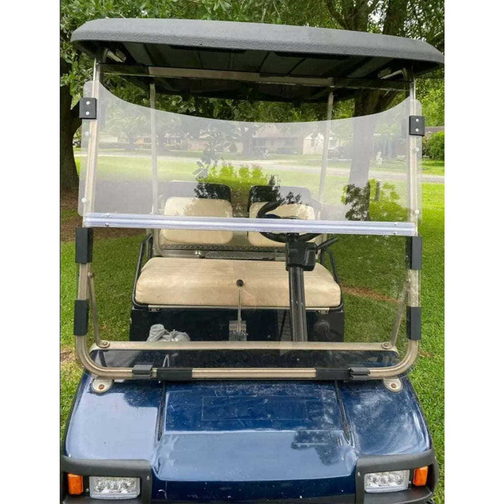 Installed tinted folding windshield windscreen with roof frame and side brackets