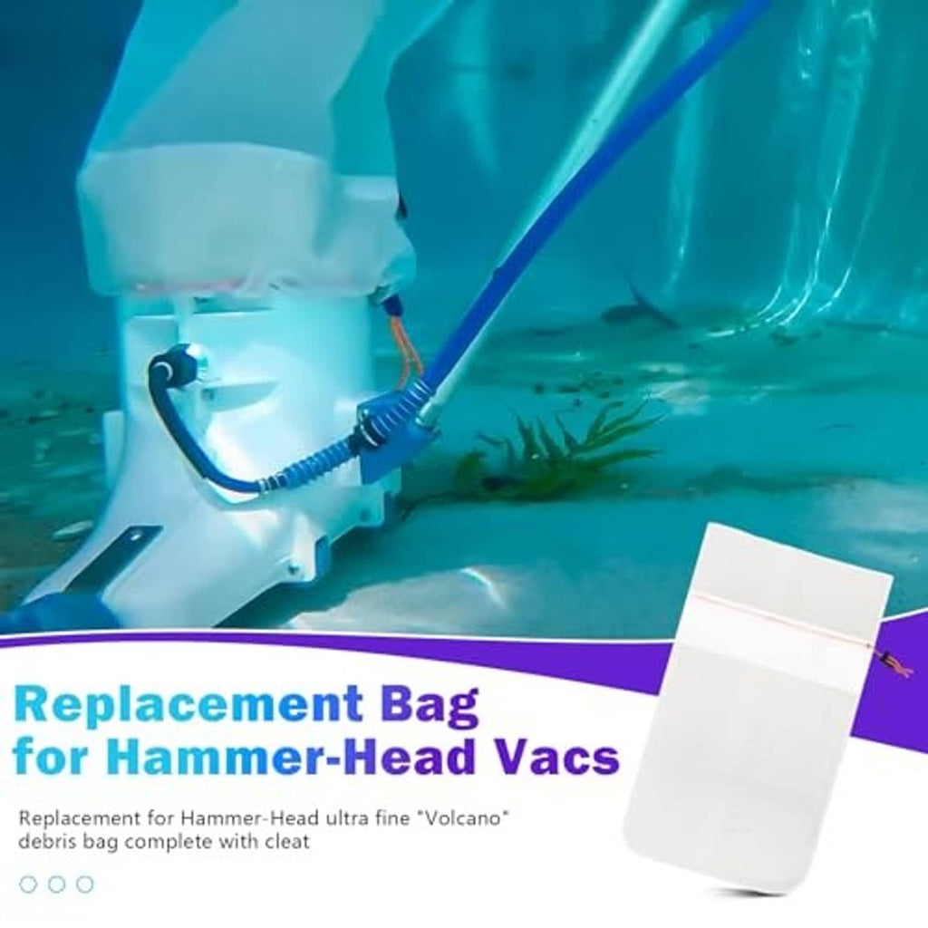 White replacement debris bag attached to a swimming pool cleaner unit