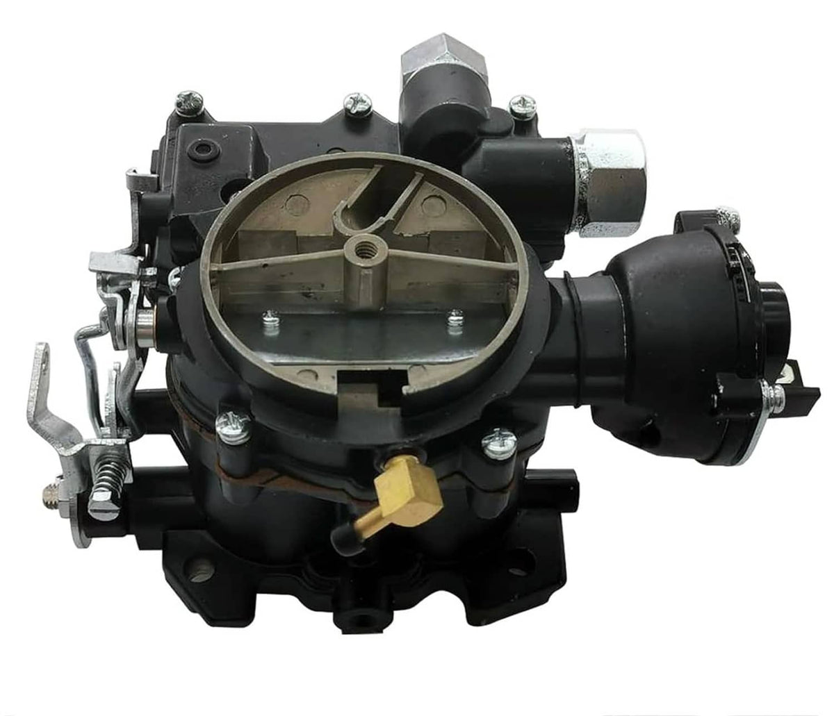 Marine carburetor throttle body assembly with circular air bore and linkage