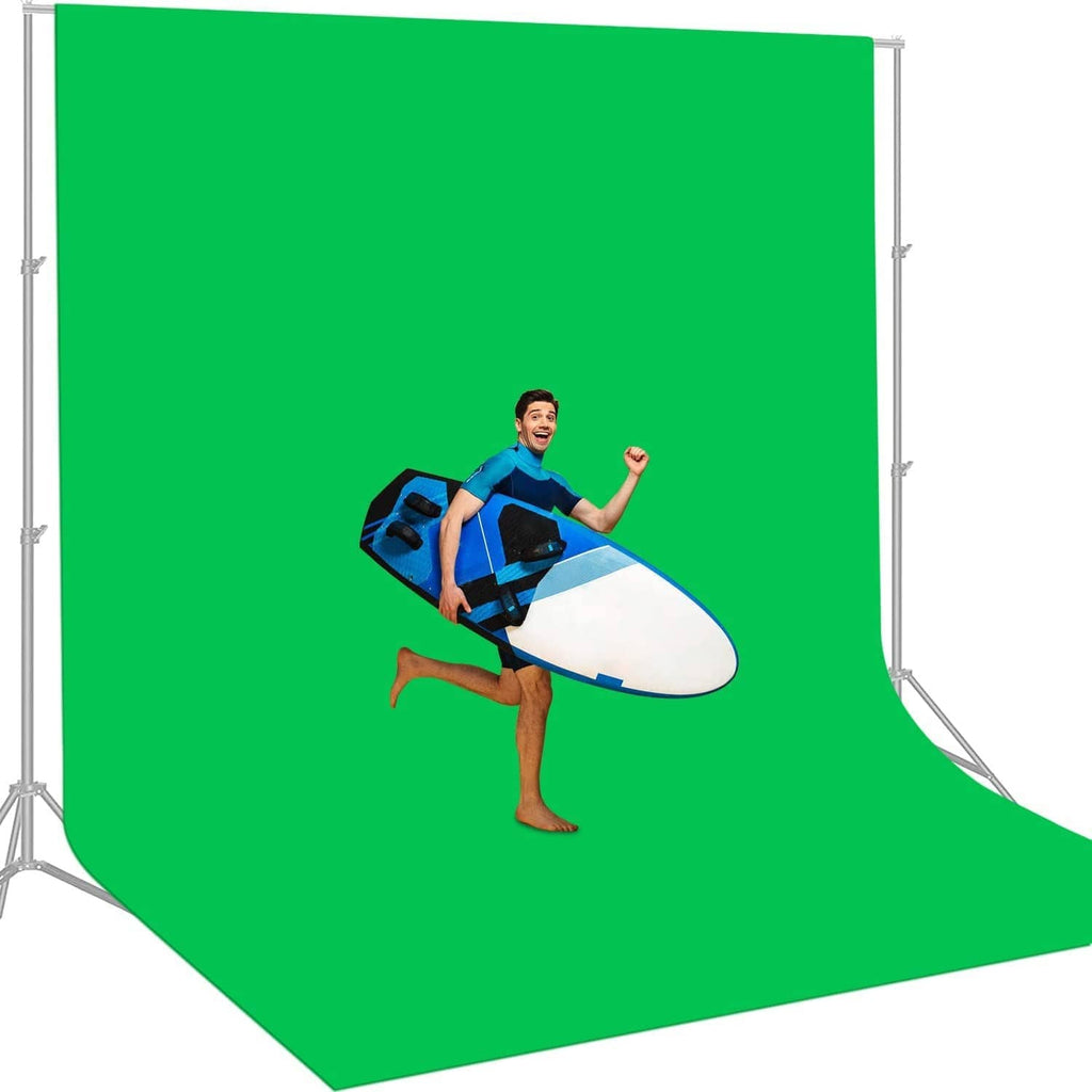 Bright green photography backdrop with metal stand and backdrop seam corner