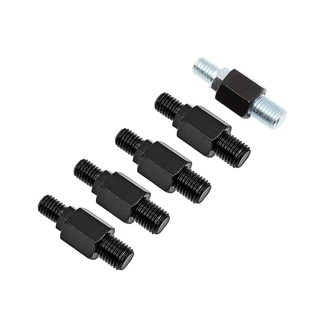 Set of motorcycle mirror mounting bolts and adapters in black and silver