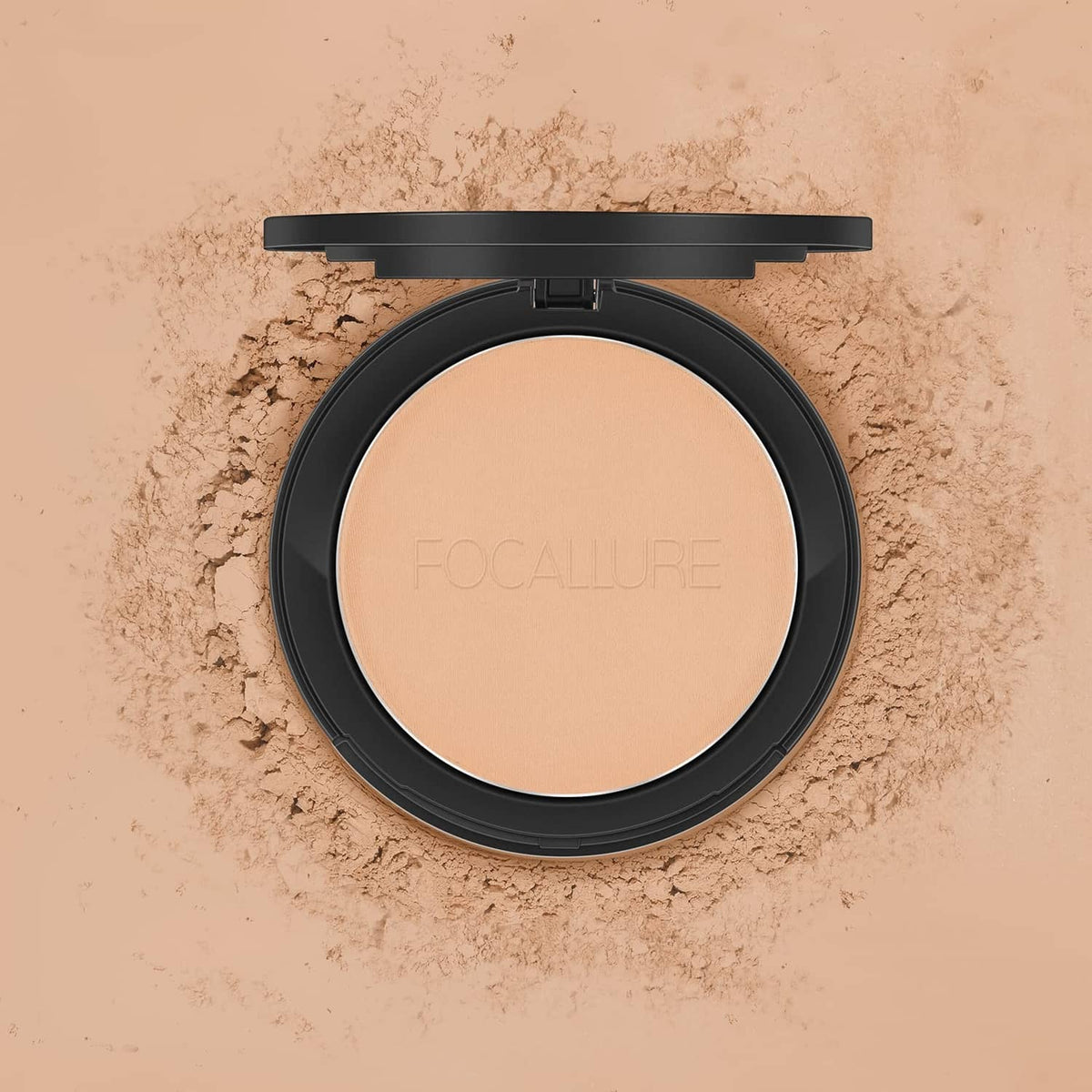 Focallure pressed powder compact with beige refill pan in black case