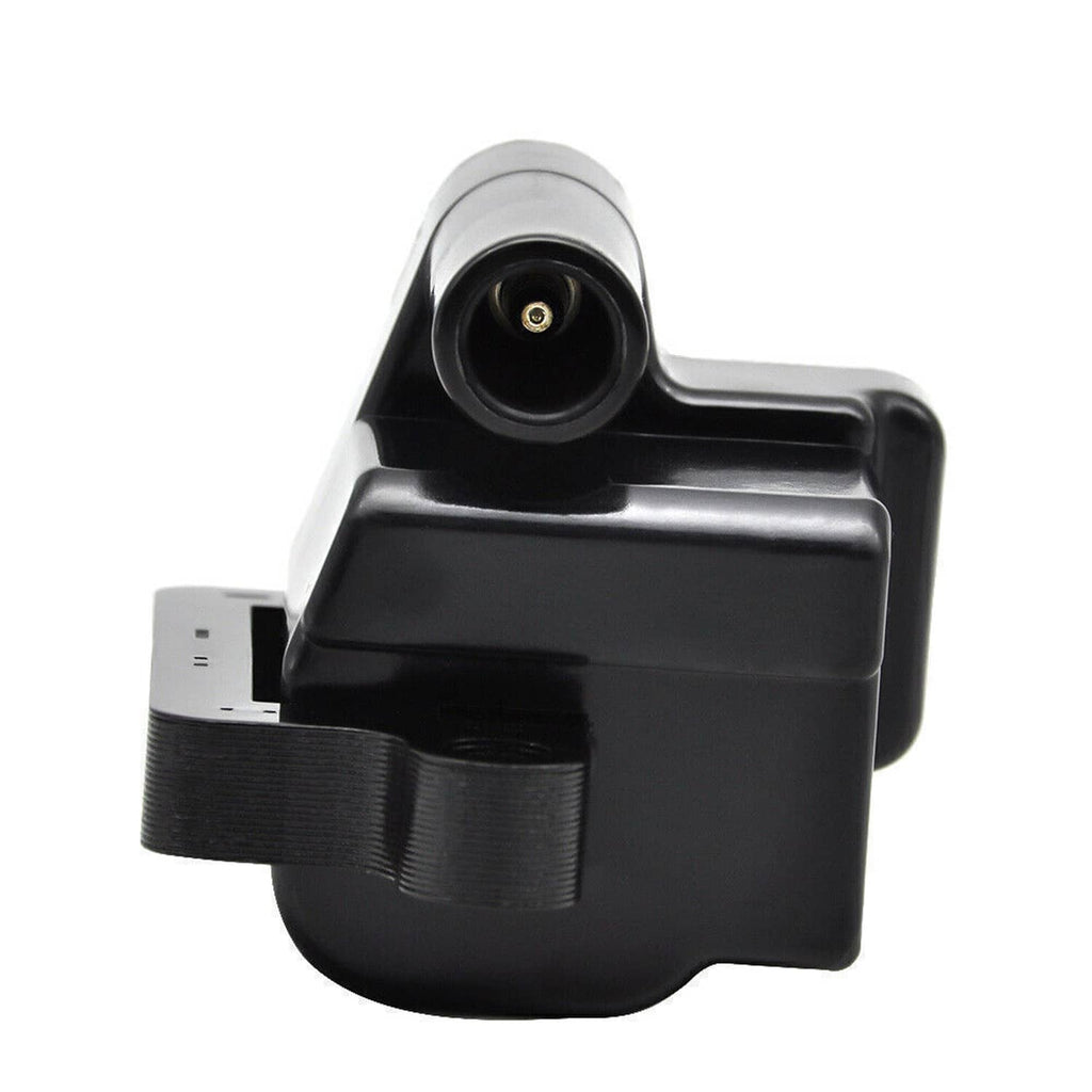 Black ignition coil pack with round connector and mounting base