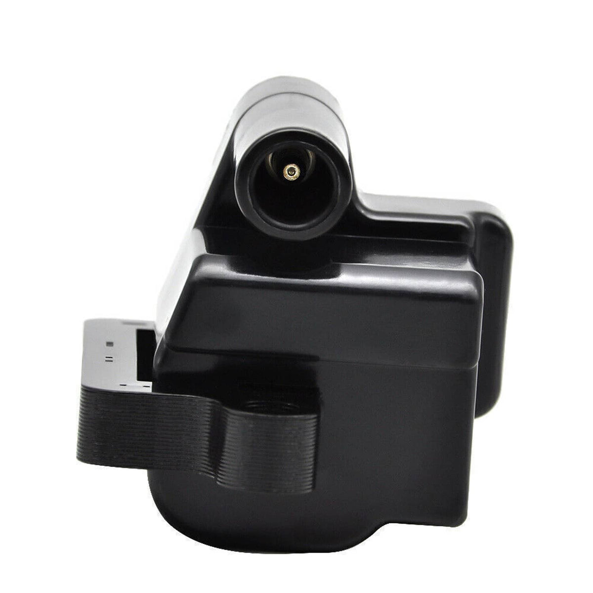 Black ignition coil pack with round connector and mounting base