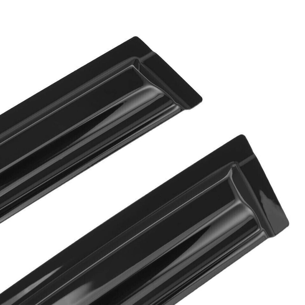Close-up of glossy black window visor with inner channel and vent detail