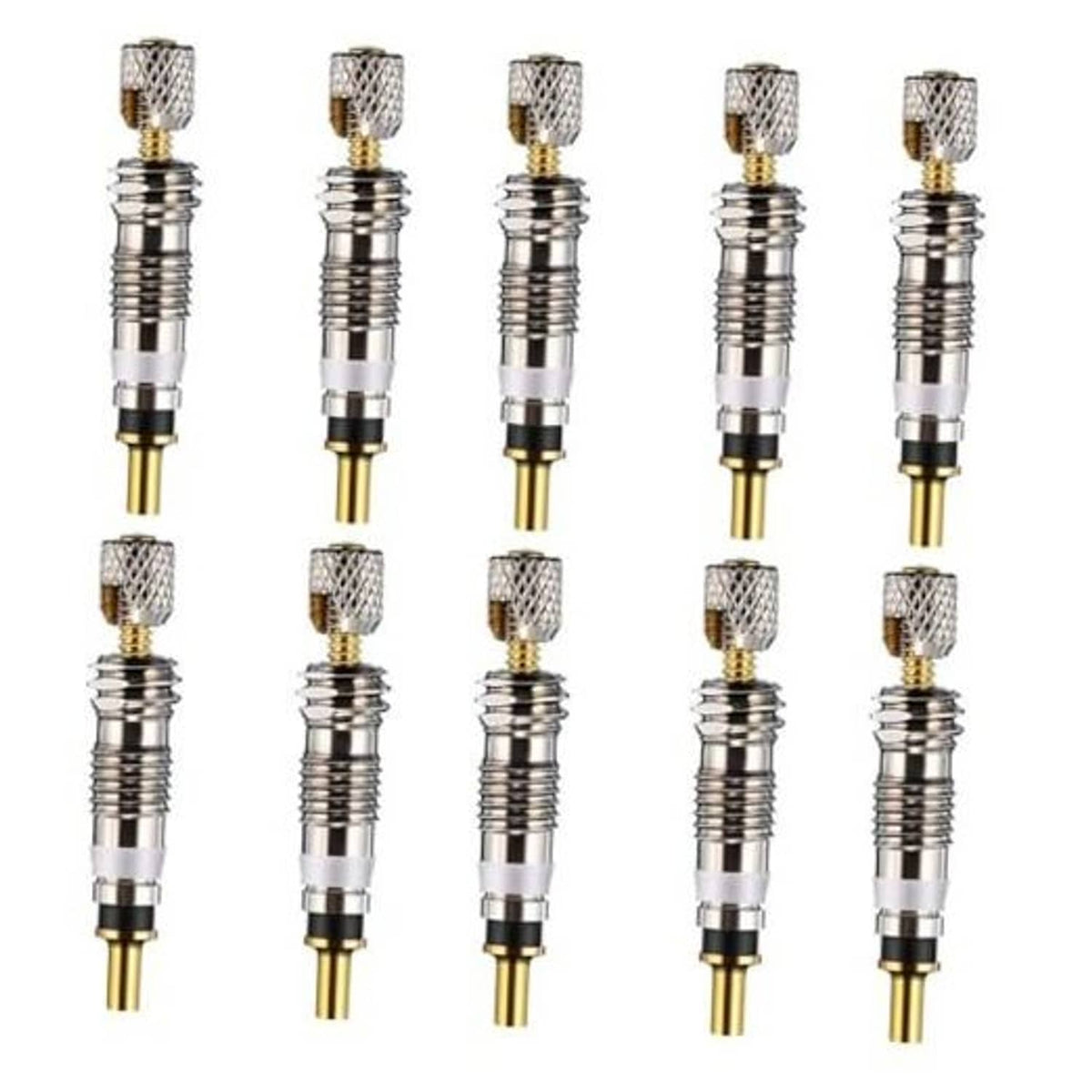 Valve core removal tool set, chrome and gold stems with knurled grip caps
