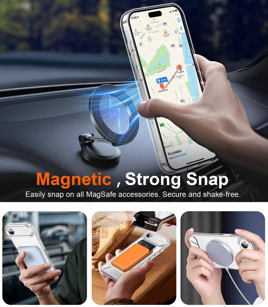 Clear iPhone Air case with kickstand, secure snap-on fit with accessory attachment