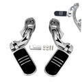 Motorcycle highway footpegs with foldable adjustable rests and black anti-slip pads, pair