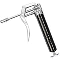 Mini pistol-grip grease gun with silver lever and black barrel