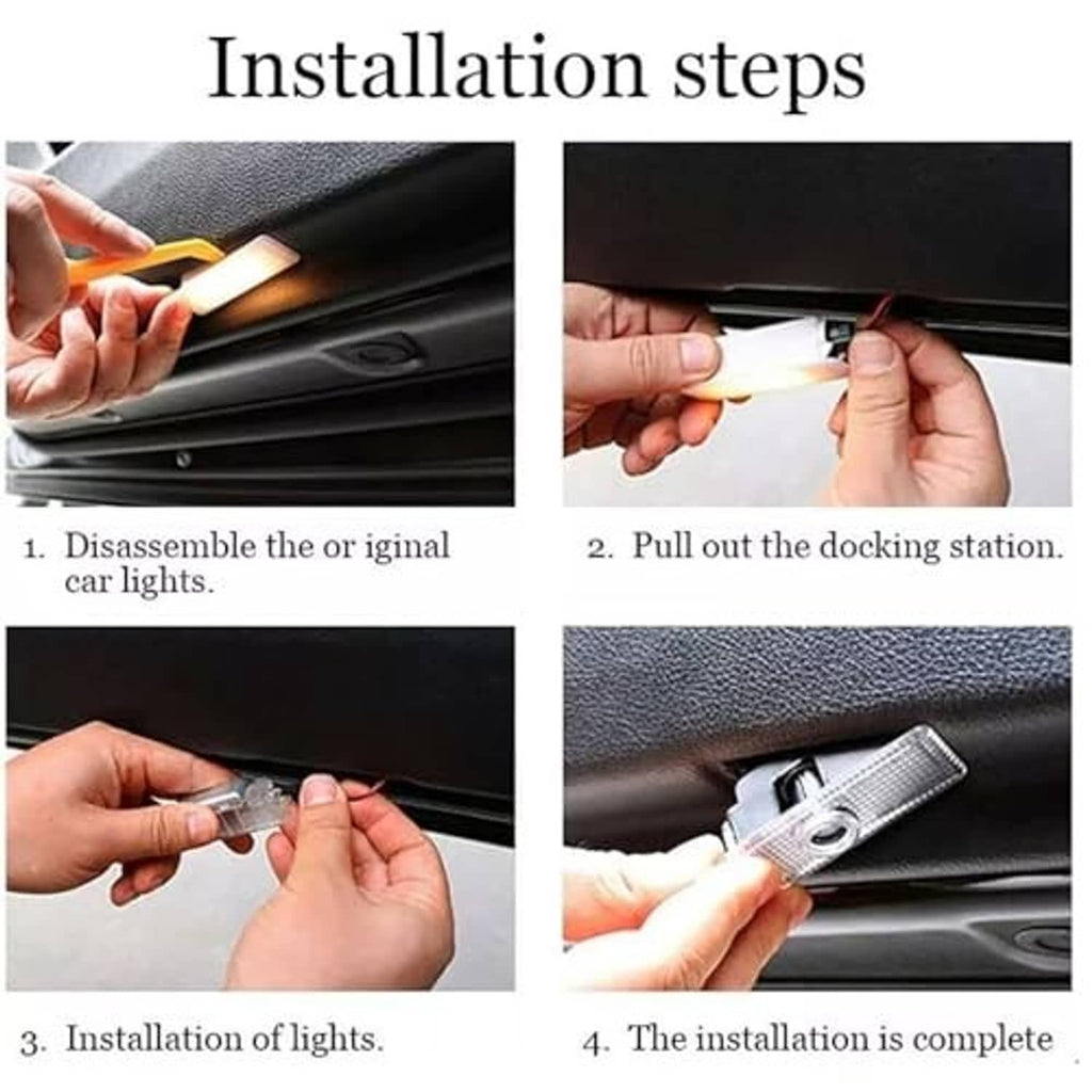 Installation steps for car door projector lights, hands mounting clear modules