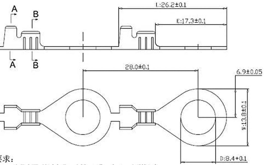Technical dimension diagram for SAE quick disconnect extension cable ring terminal connector