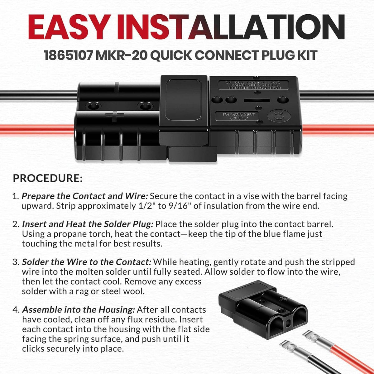 Quick connect plug kit with black housings and red and black bundled wiring