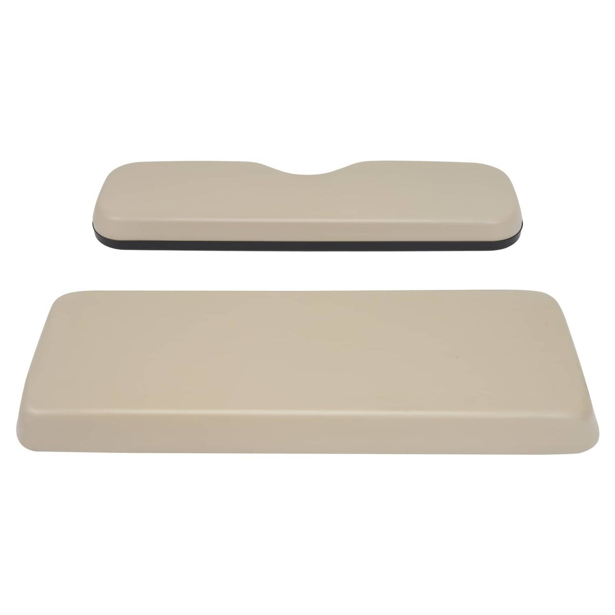 Tan golf cart seat cushion set with contoured top pad and flat bottom pad