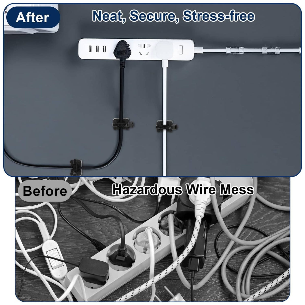 Black cable zip tie mounts kit, neatly securing bundled power cables