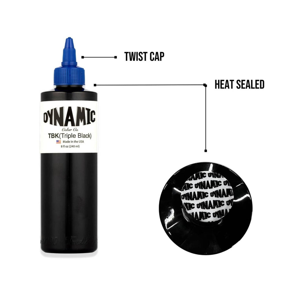 Dynamic ink bottle showing twist cap and heat-sealed top detail.