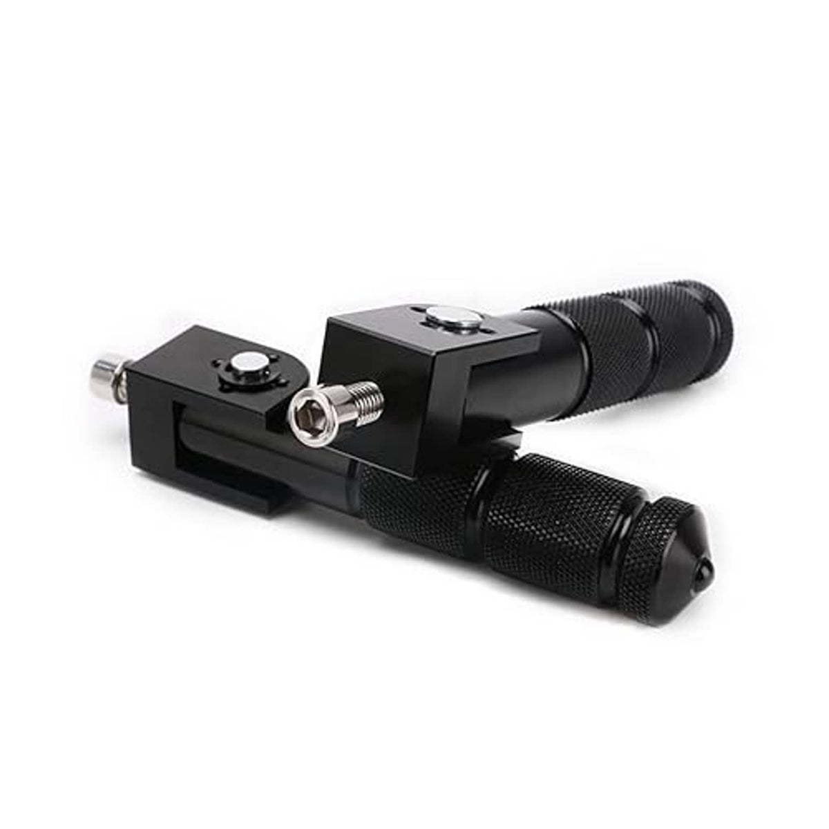 Universal foldable motorcycle foot pegs, black with textured grips and metal mounting base