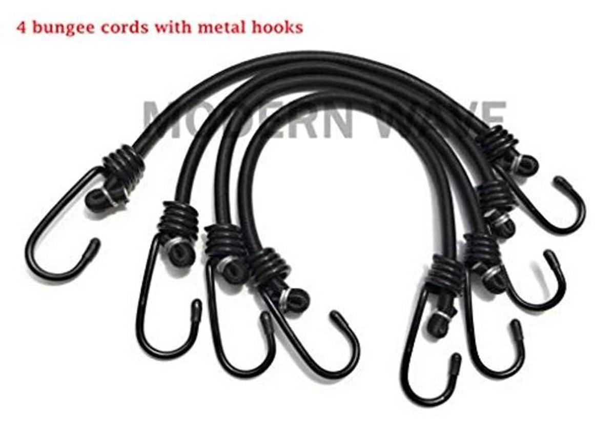 Set of black bungee cords with metal hooks for securing outdoor AC unit covers