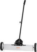 Push-type rolling magnetic sweeper with wheels, long handle, and white metal base