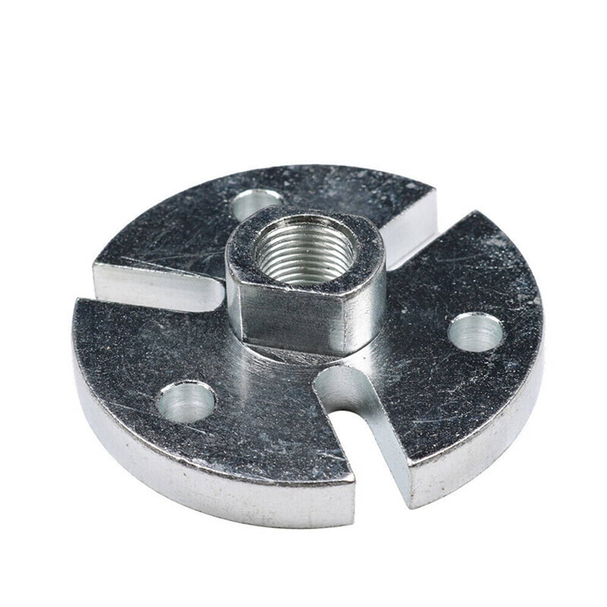 Flywheel puller plate with threaded center insert and four mounting holes