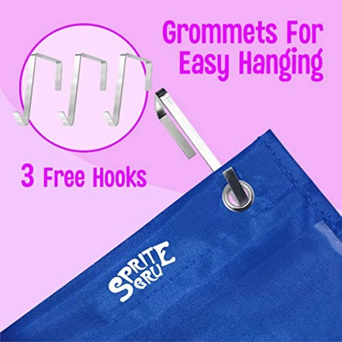 Blue pocket chart corner with Sprite Guru logo; metal grommet and 3 included hooks