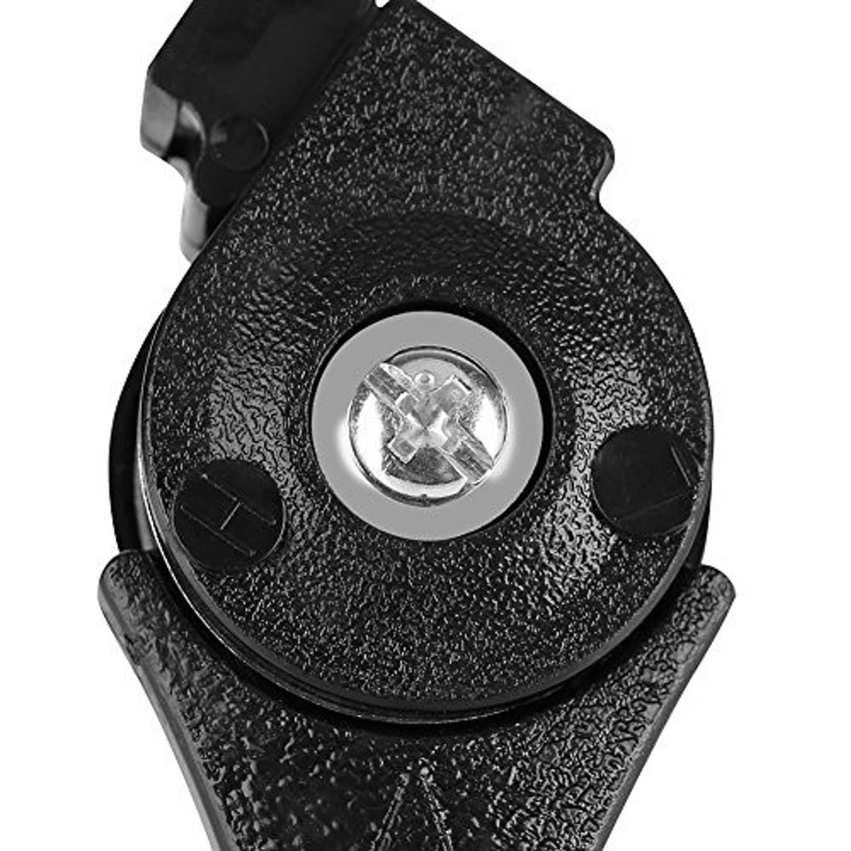 Textured black throttle lever with circular screw cap and silver center bolt