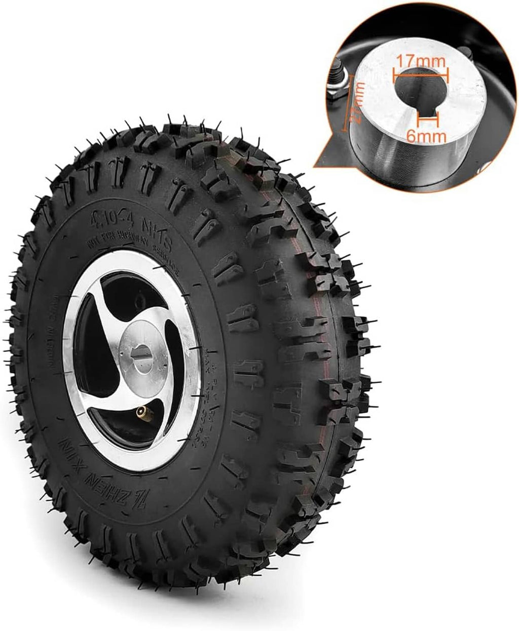 10-inch pneumatic off-road wheel with 17mm axle hole on silver rim
