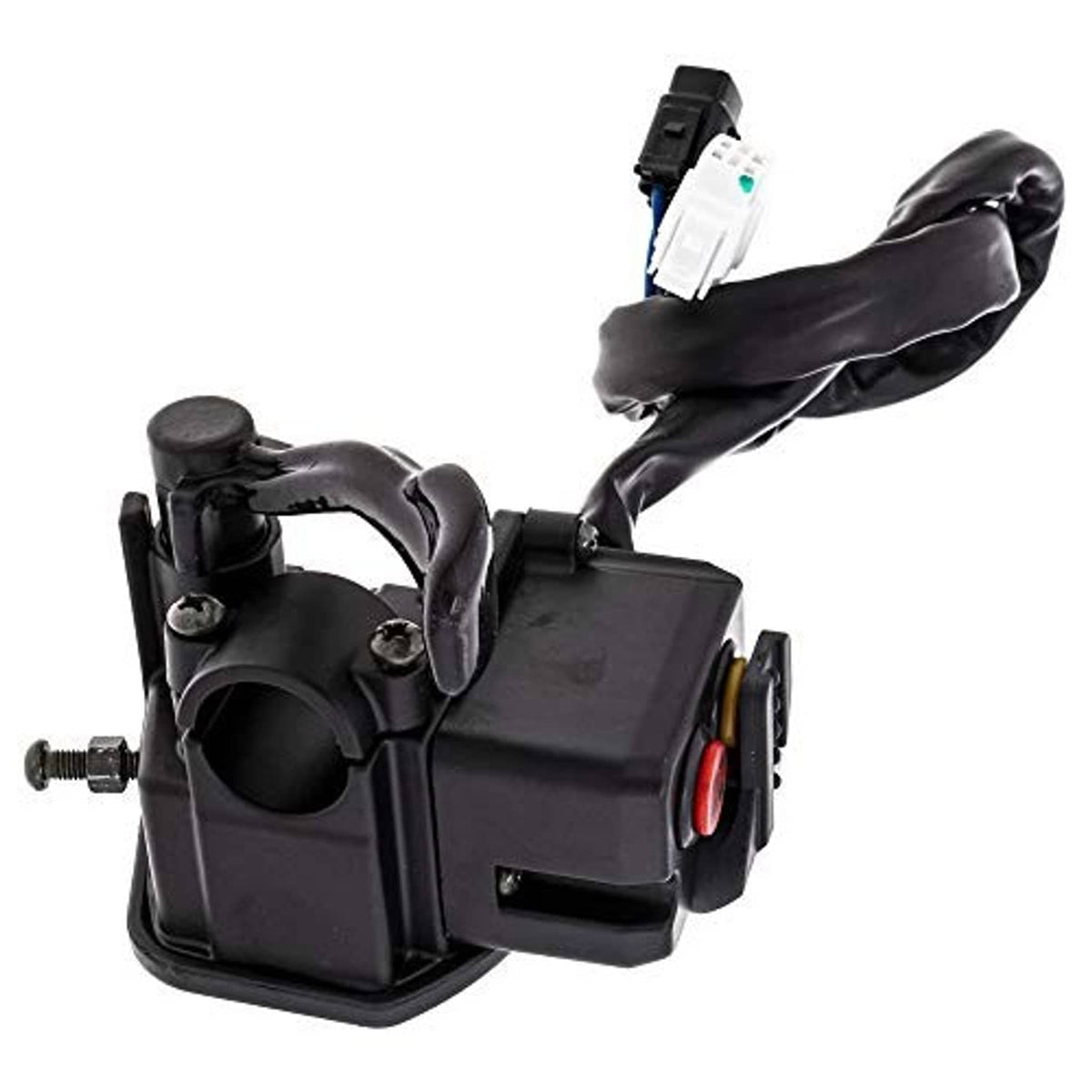 Black throttle lever control module with wiring connector and red switch