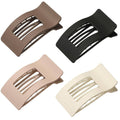 Set of 4 square flat claw hair clips with comb teeth in taupe, black, beige, and cream