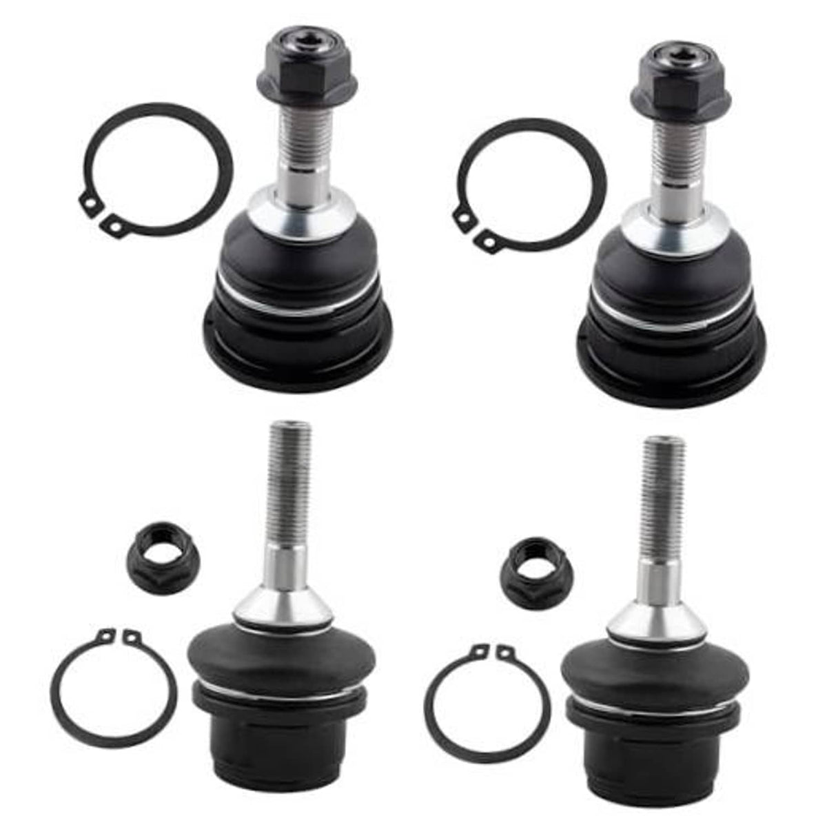 Front ball joint kit with black rubber boots, silver studs, and mounting rings