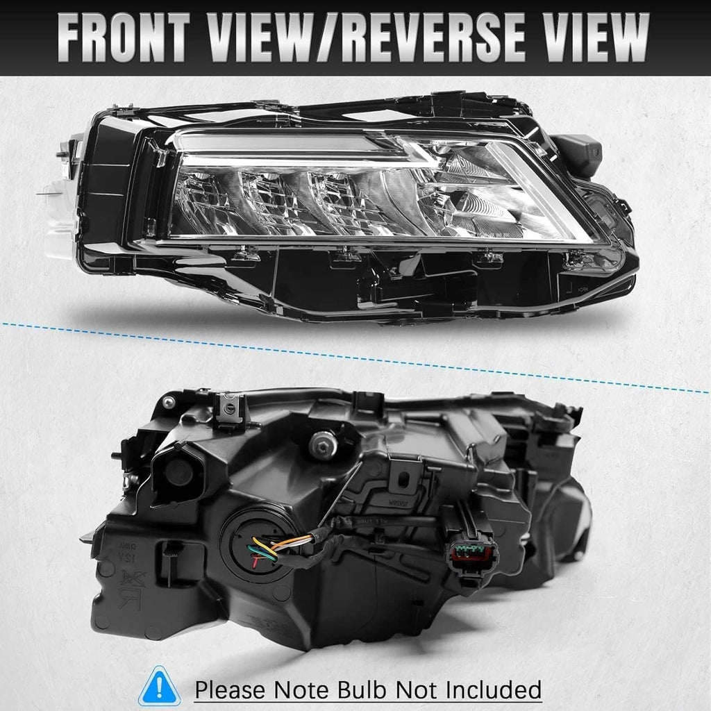 Right passenger-side LED headlight front view with clear lens and black casing
