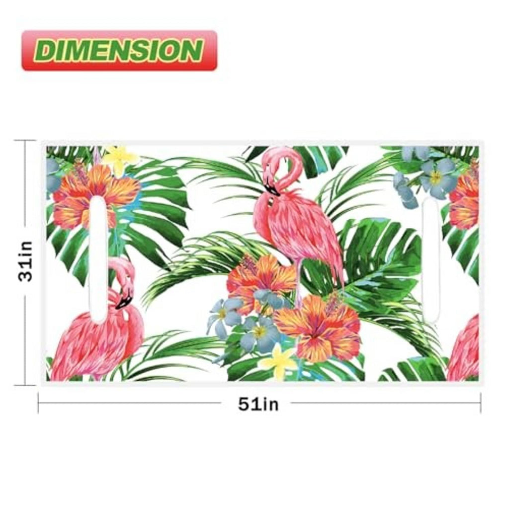 Rectangular flamingo and tropical leaf fabric seat cover panel on white background