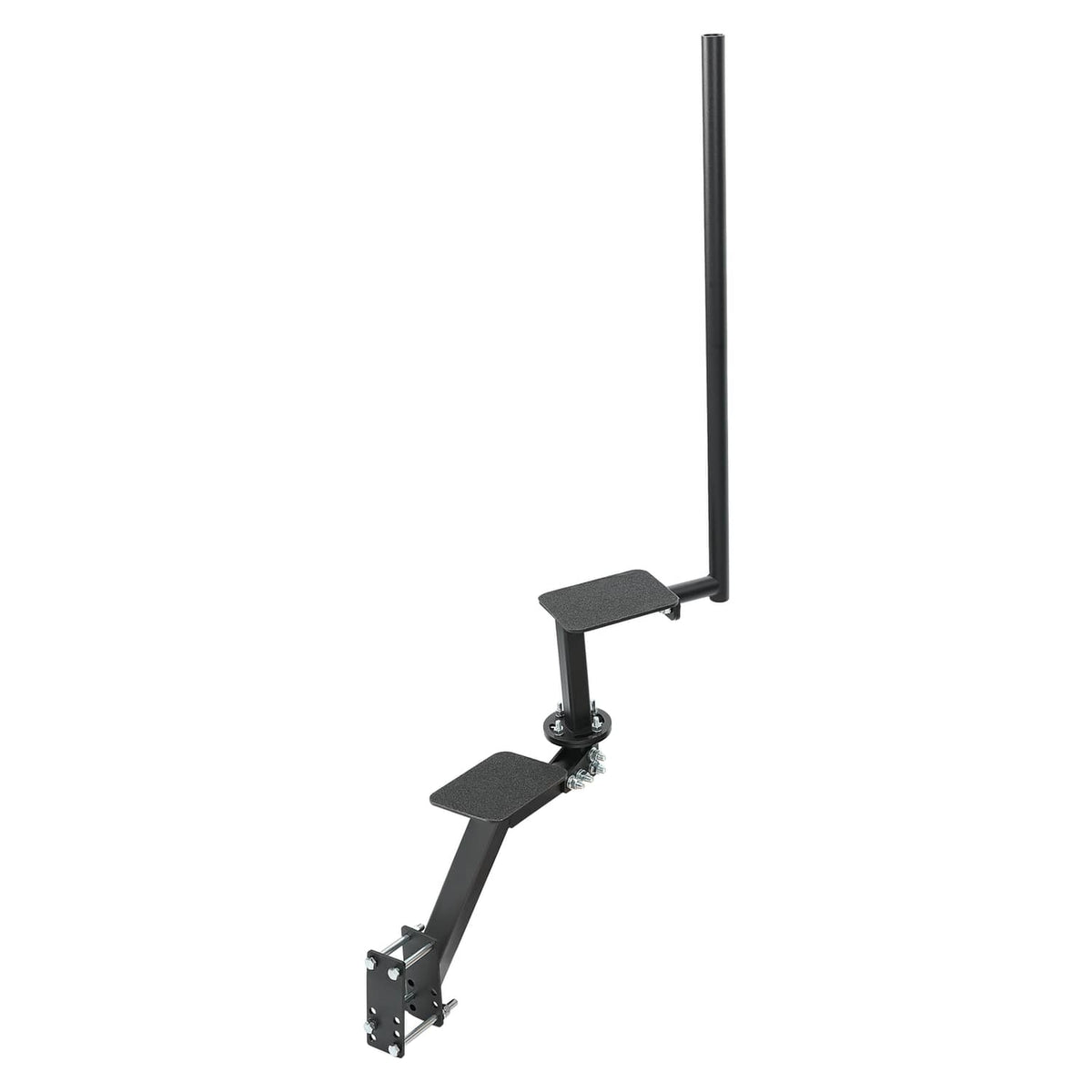 Black dual step platform with vertical handle and textured tread surfaces