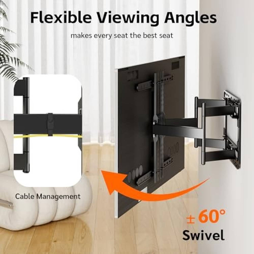 Ultra-slim TV wall mount bracket with swivel capability and cable management design