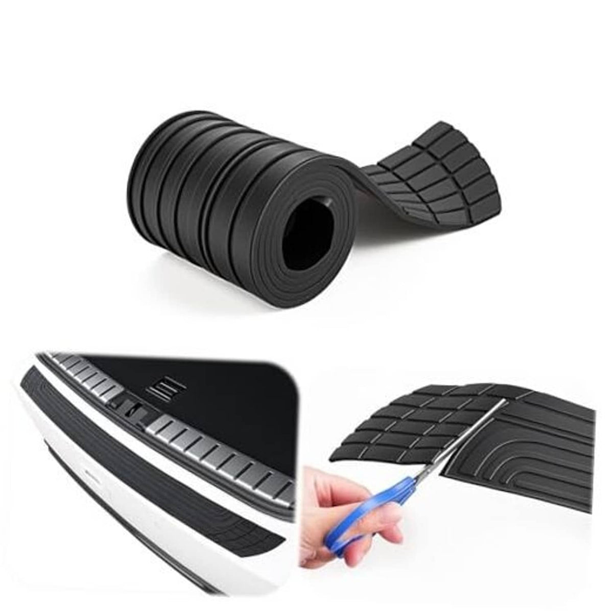 Black universal rear bumper protector roll with raised square tread texture