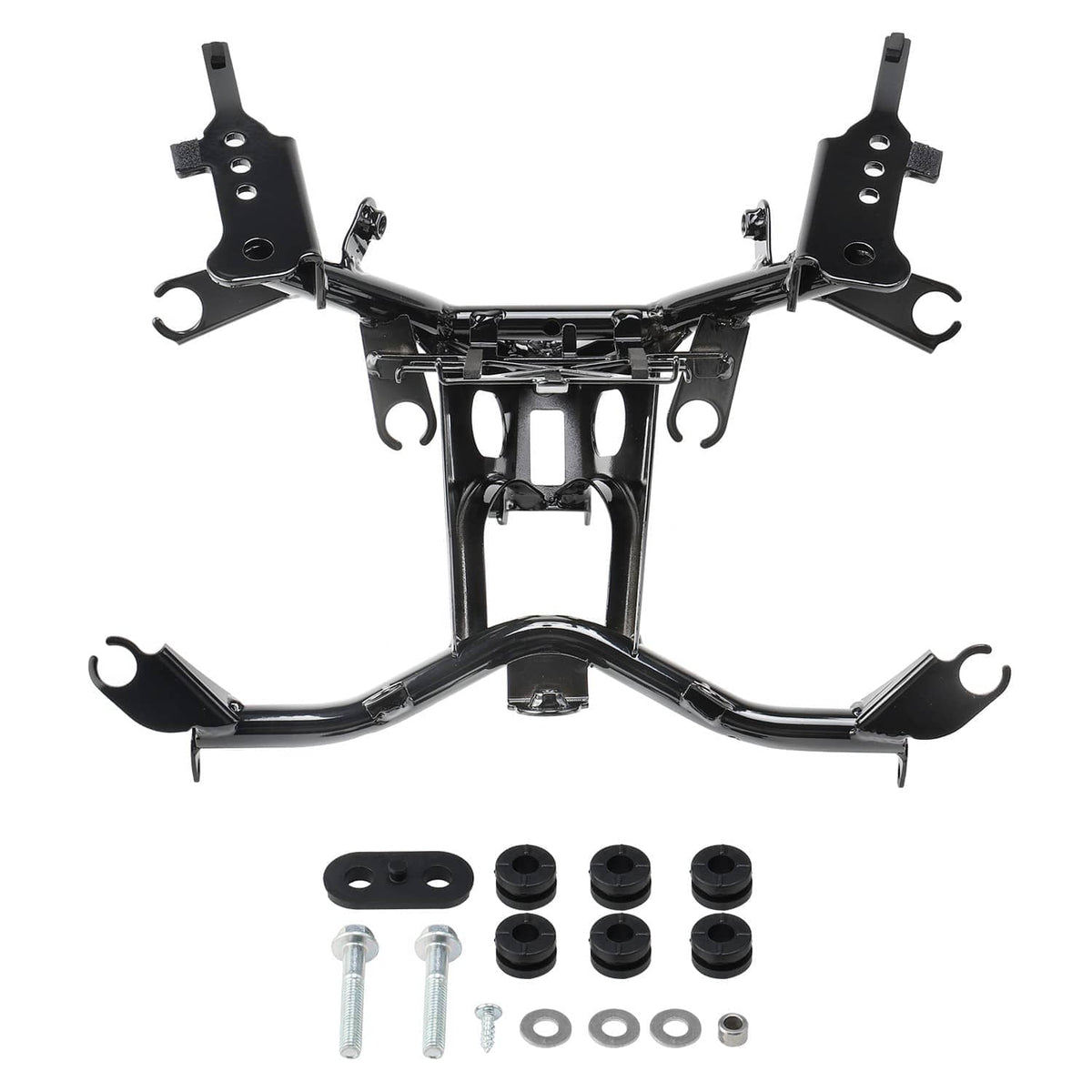 Black front fairing stay bracket with U-shaped center mount and side brackets