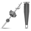 Grey pop-up sink drain stopper assembly with metal lift rod and pivot ball bar