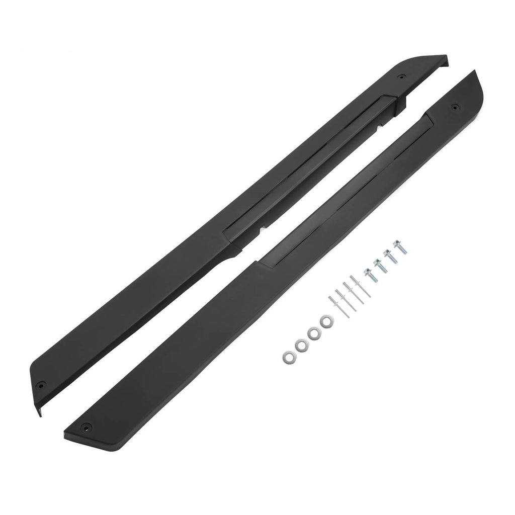 Black rocker panel set for driver and passenger sides with screws and washers.