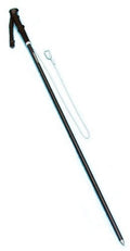 Black collapsible wading staff fishing stick with pointed metal tip and U-shaped clip