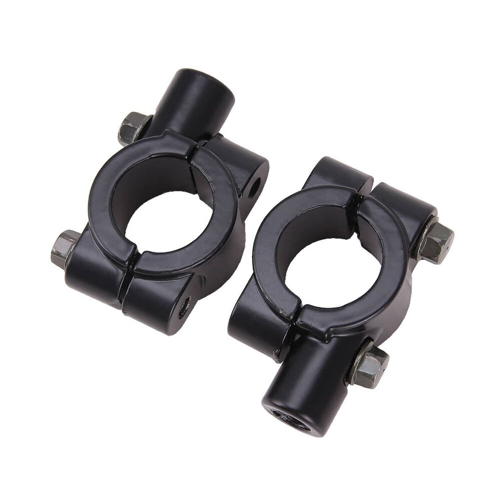 Pair of black handlebar rear-view side mirrors with clamp mounts and hex bolts