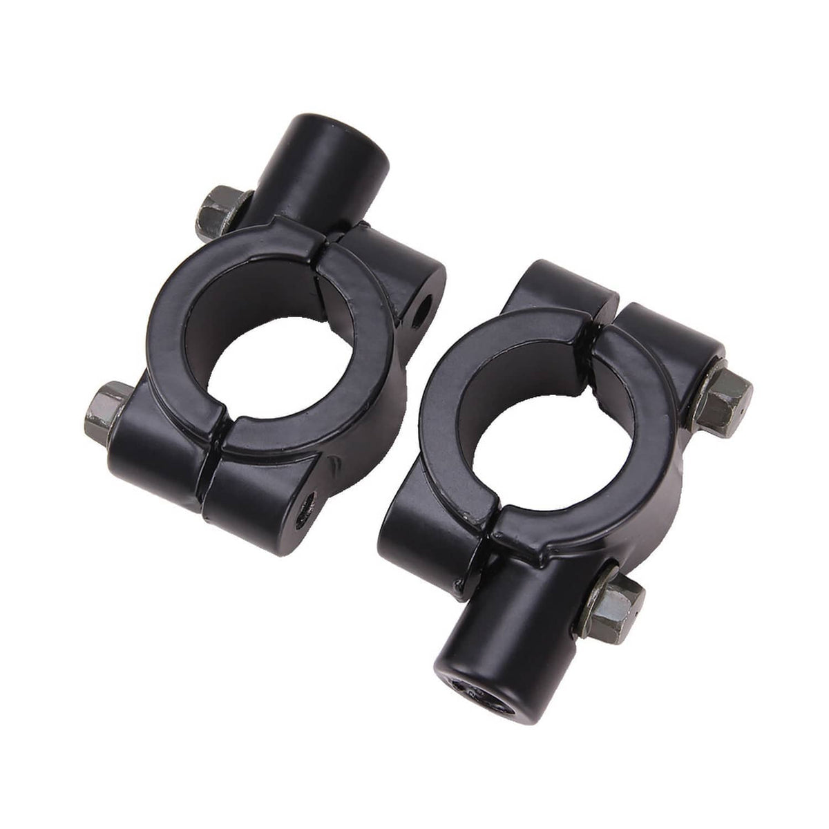 Pair of black handlebar rear-view side mirrors with clamp mounts and hex bolts
