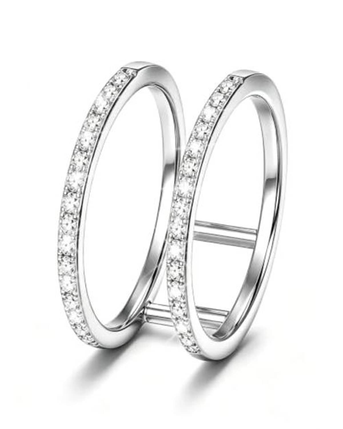 Silver smart ring jacket with pavé stones, shown as two connected rings