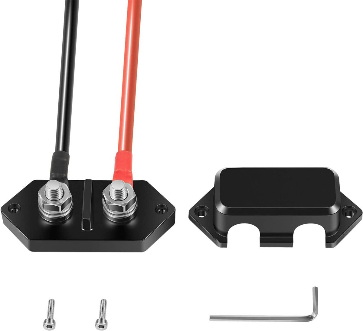 Battery quick connect/disconnect connector base with two terminals and mounting bolts