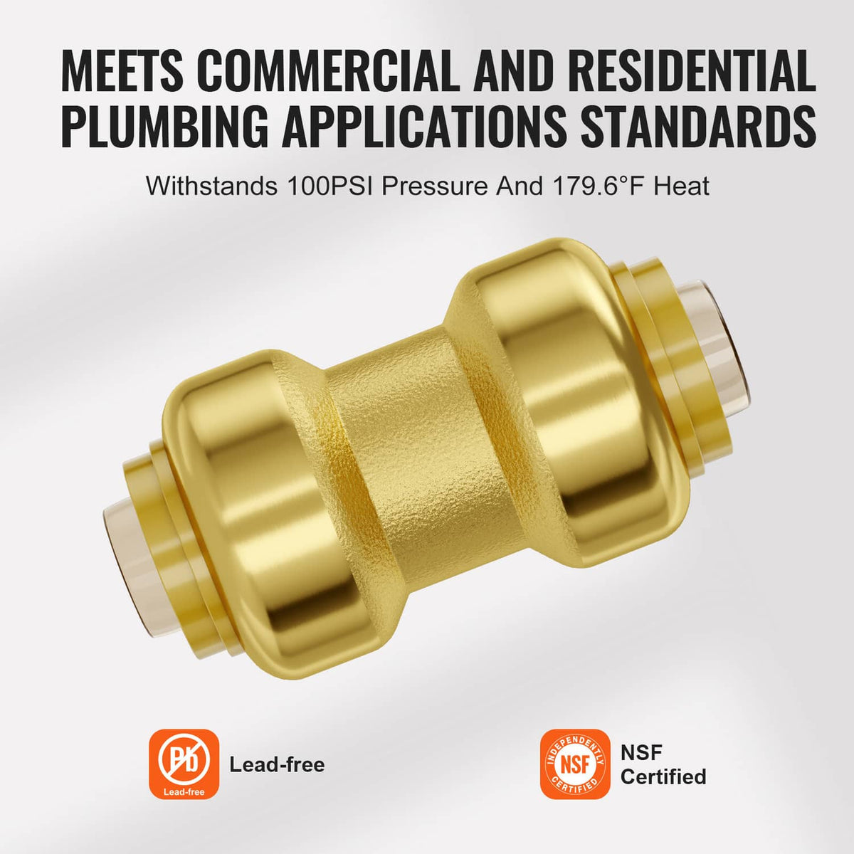 Brass 3/4 in straight-through push-fit pipe fitting, lead-free connector piece