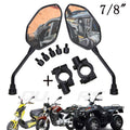 ATV rear side view mirrors set with black stems, plus mounting hardware for 7/8" bars