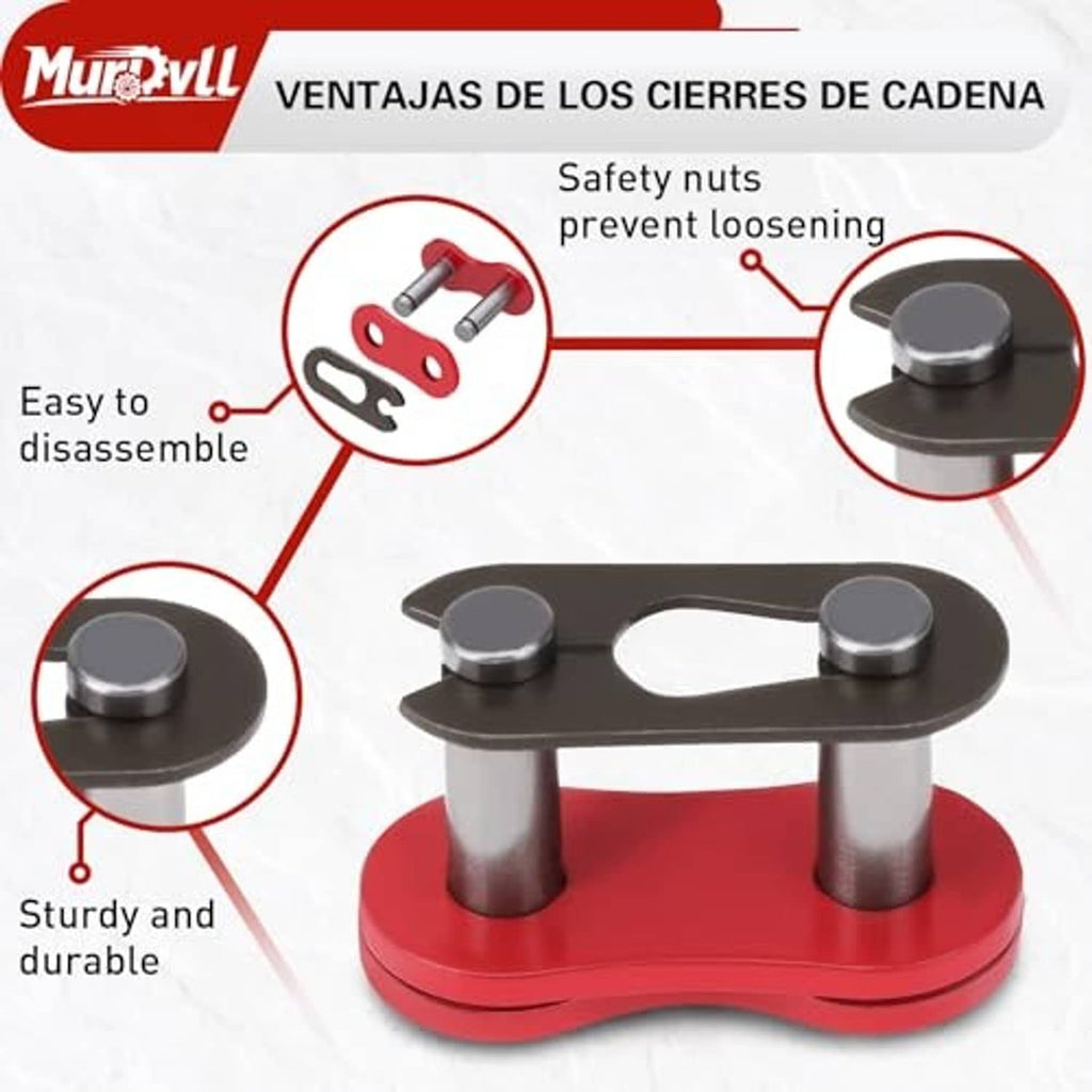 Chain breaker/connector clamp tool with two metal pins and red base