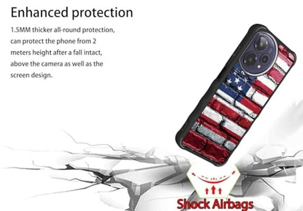 Thick shock-resistant phone case with American flag brick-style design