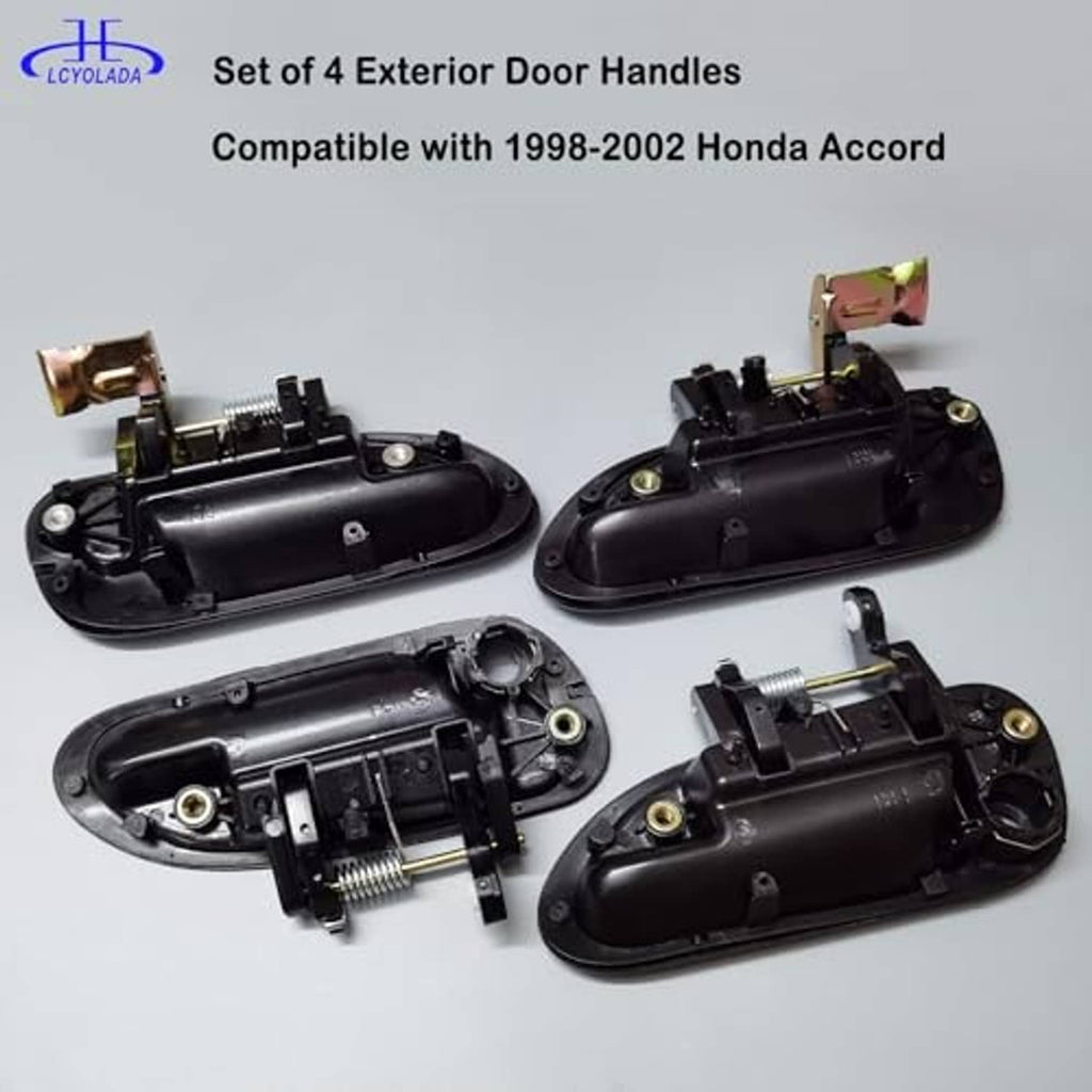 Set of 4 exterior door handles shown disassembled with black housings and springs