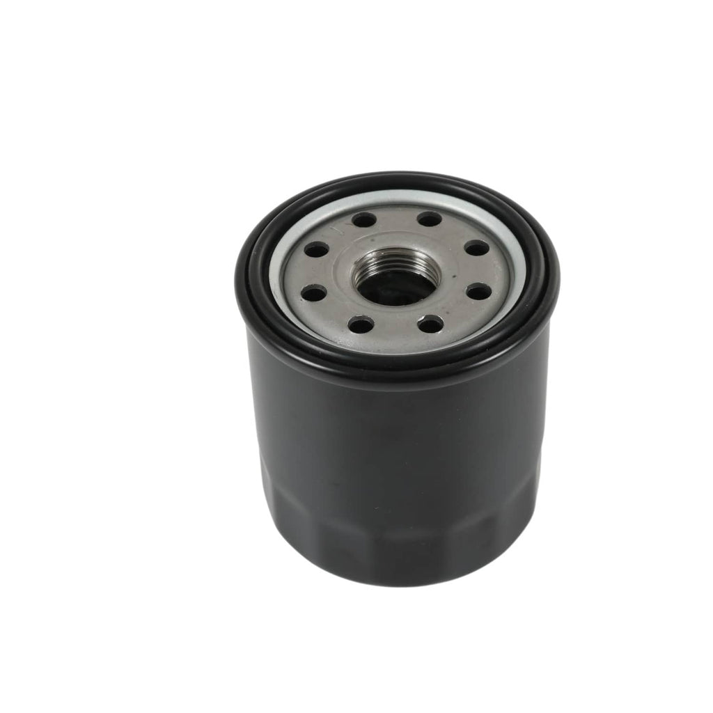 Hydraulic oil filter top view showing steel base plate with bolt holes and threaded center