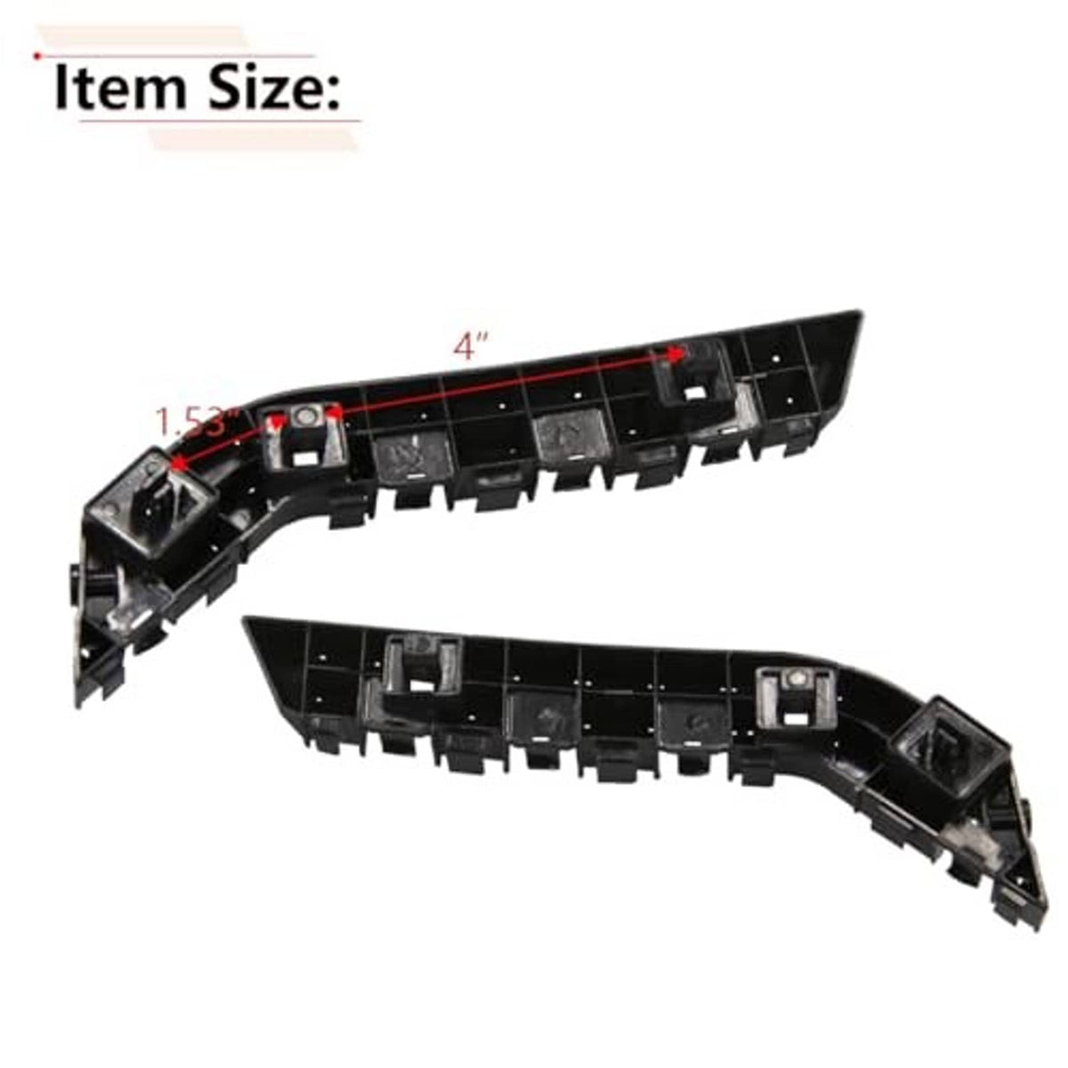 Front bumper bracket, black plastic, 4-inch length, with mounting holes and tabs