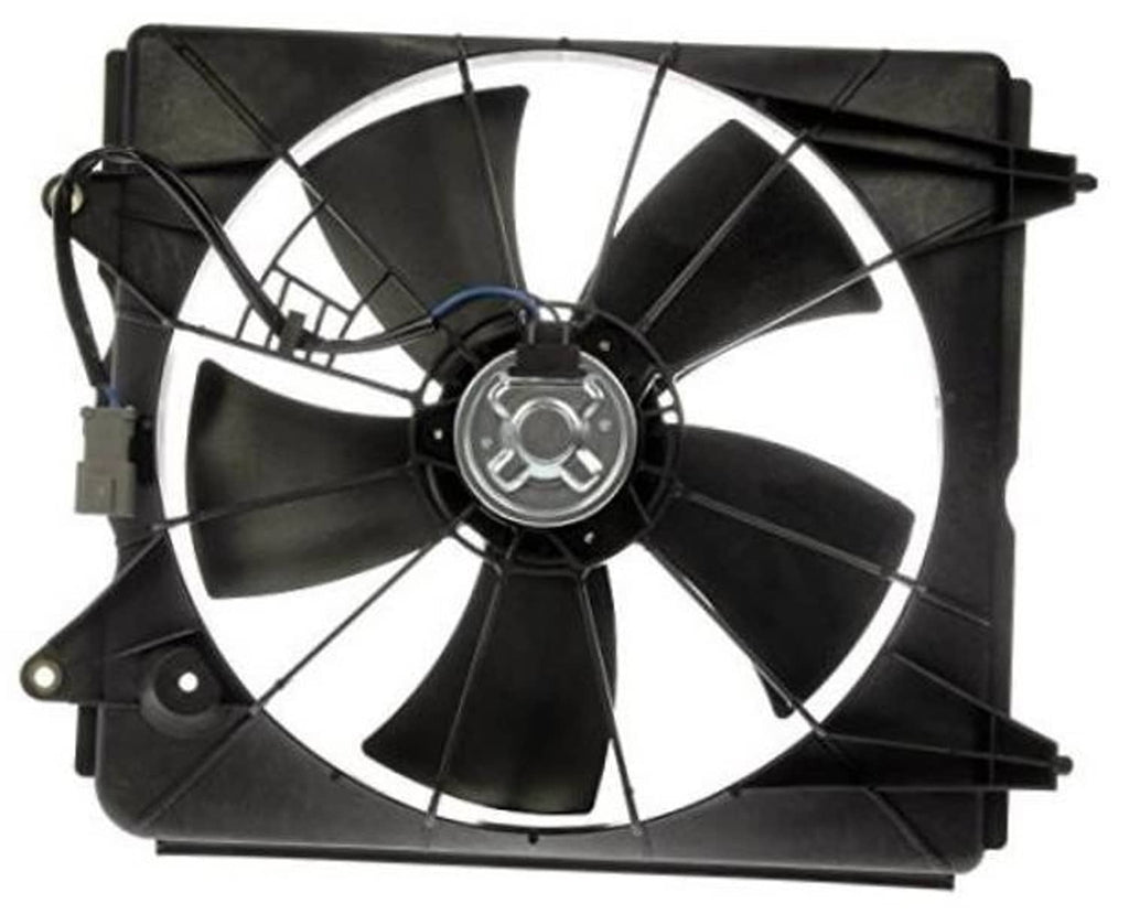 Engine cooling fan assembly with black blades and silver center hub